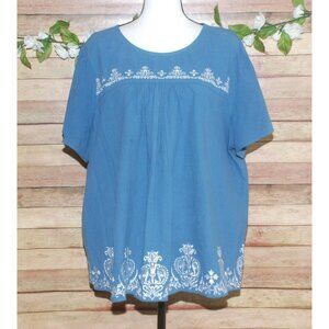 Shein Curve Plus Floral Embroidery Puff Sleeve Blouse Top Size 4XL Blue Casual